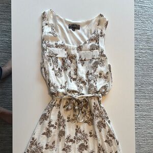 Floral Sleeveless Dress - Brown and Cream